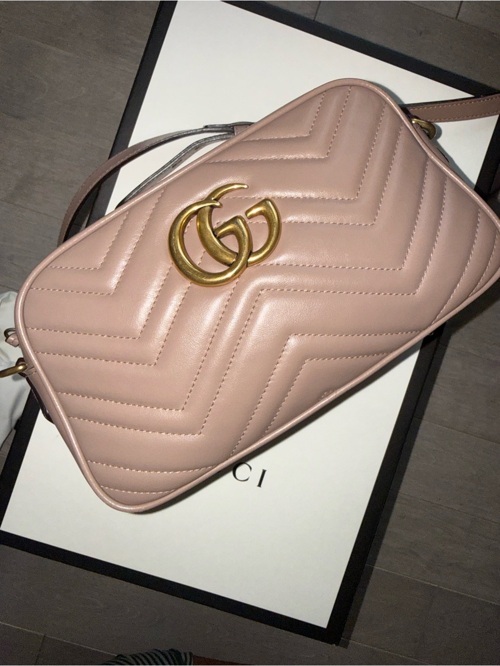 Gucci Blush Chevron Leather Crossbody with Gold Double G - Picture 7 of 15